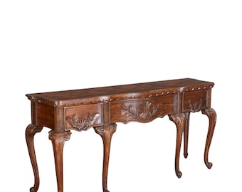 Vintage Chippendale Carved Mahogany Sideboard or Console Table by Hekman Louis XV Style Wood Cabriolet Leg Storage Cabinet Furniture