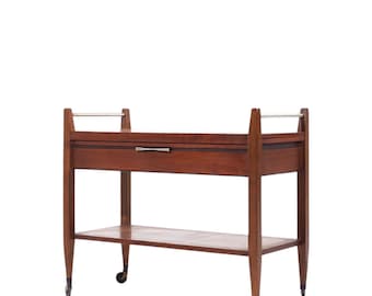 Mid Century Walnut "Tuxedo" Serving, Buffet or Bar Cart by Lane MCM Wood Dining Room Furniture