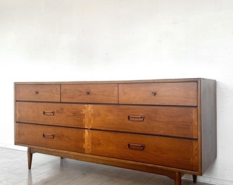 MCM Lane “Acclaim” Walnut Low Dresser or Credenza Danish Mid Century Modern Lowboy by Andre Bus