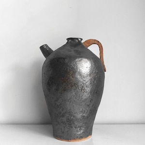 Vintage Metallic Glazed Pottery Vessel or Jug Decor Vase