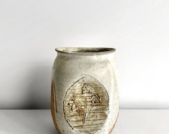 Mid Century Danish Flower Decorated Pottery Vessel or Vase MCM Ceramic Scandinavian Decor