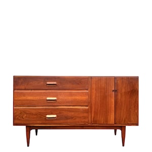 MCM Solid Walnut Credenza, Sideboard or Buffet by Conant Ball Mid Century Modern Wood Storage Cabinet Furniture