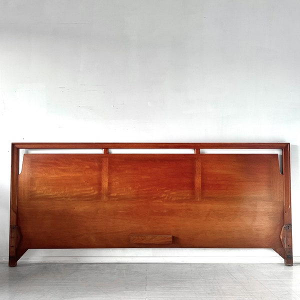 MCM Cherry Inlaid King Size Headboard Mid Century Danish Modern Wood Scandinavian Bed