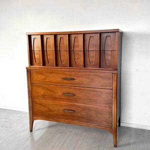 Mid Century Modern Walnut “Townhouse” Tall Dresser or High Chest by Kent Coffey MCM