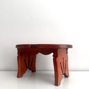 Unique Vintage Rustic Hand Carved Wooden Stool or Art Deco Plant Stand Farmhouse Antique Decor