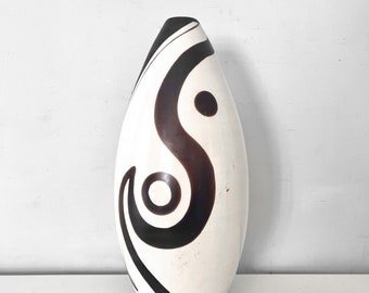 Vintage Tall Peruvian Chulucanas Pottery Vase or Vessel MCM Mid Century Style Decor