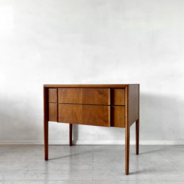 MCM Walnut “Parallel” Nightstand by Barney Flagg for Drexel Mid Century Modern Danish Brutalist End Table or Cabinet