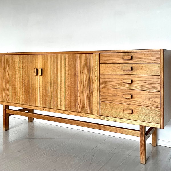 Mid Century Swedish Modern “Oden” Oak Tambour Door Credenza or Sideboard by Nils Jonsson for Troeds