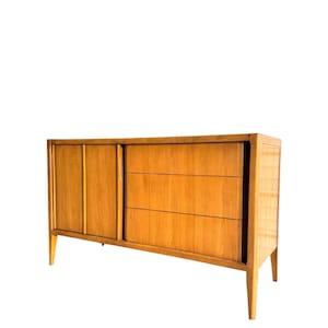 MCM Pecan Sideboard or Buffet Mid Century Modern Wood Credenza or Storage Cabinet Furniture