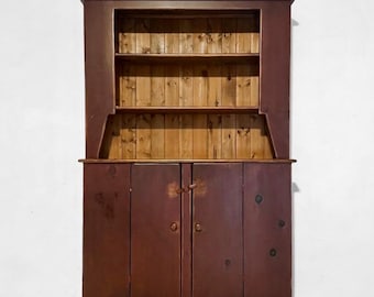 Vintage Country Pine Hutch Cabinet Rustic Farmhouse Solid Wood Cupboard Furniture