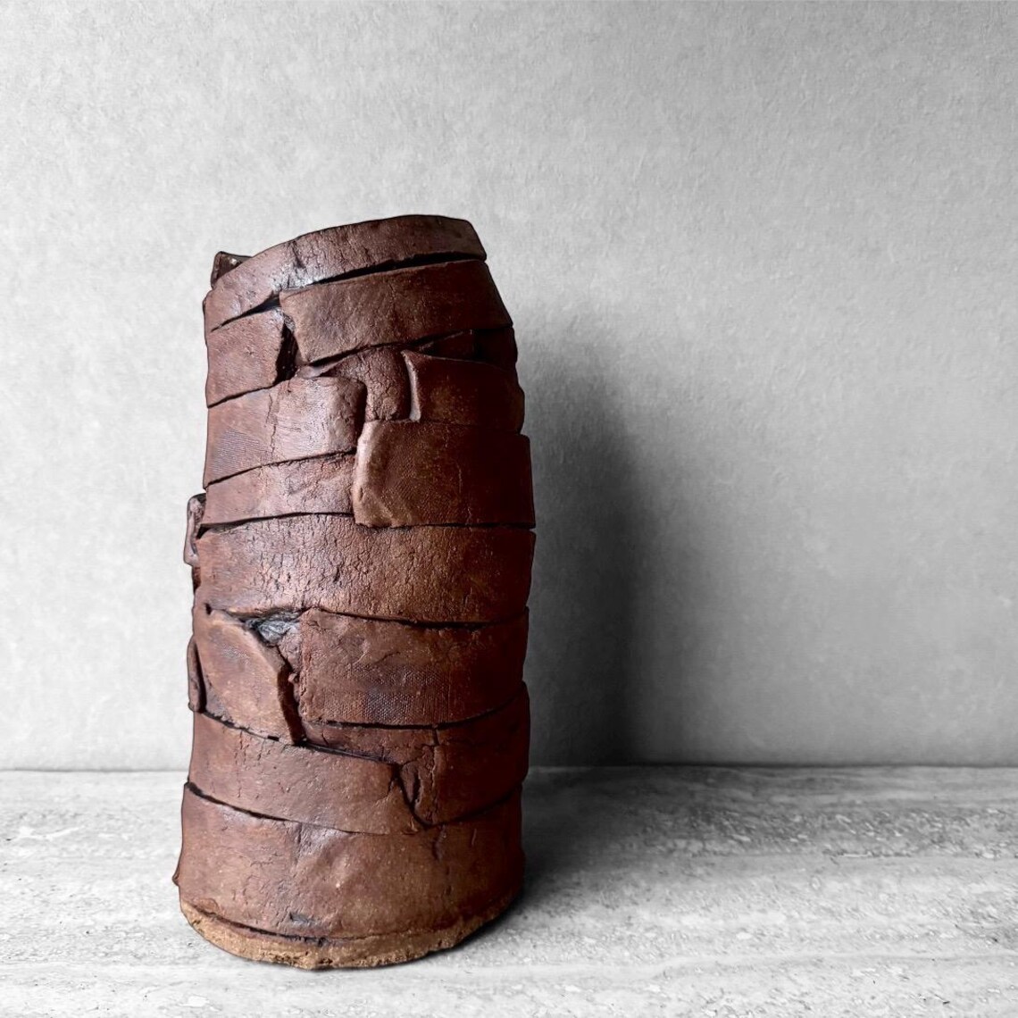 Mid Century Brutalist Slab Built Pottery Vase or Vessel MCM Artist ...