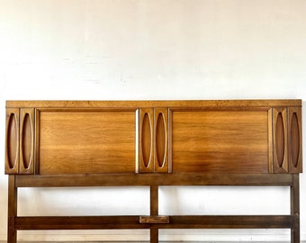 Mid Century Modern Burled Walnut King Sized Headboard by American of Martinsville MCM Bedroom