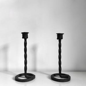 Brutalist Pair of Wrought Iron Candleholders Vintage Decor
