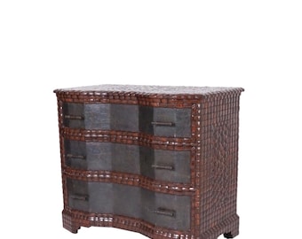 Vintage Coconut Shell & Bronze Clad Chest or Commode by Maitland Smith Tessellated Mid Century Metal Dresser