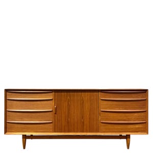 MCM Danish Teak Low Dresser or Credenza by Svend A. Madsen for Falster Mobelfabrik Mid Century Modern Wood Storage Cabinet Furniture