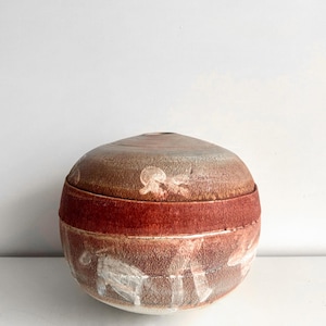 Vintage Abstract Raku Fired Pottery Vessel or Vase Ceramic Decor
