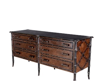 Italian Mid Century Faux Bamboo Low Dresser or Credenza MCM Wood Storage Cabinet Furniture