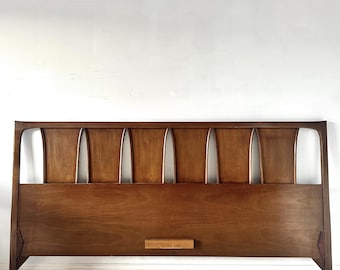 MCM Walnut King Size Headboard Mid Century Modern Wood Bed