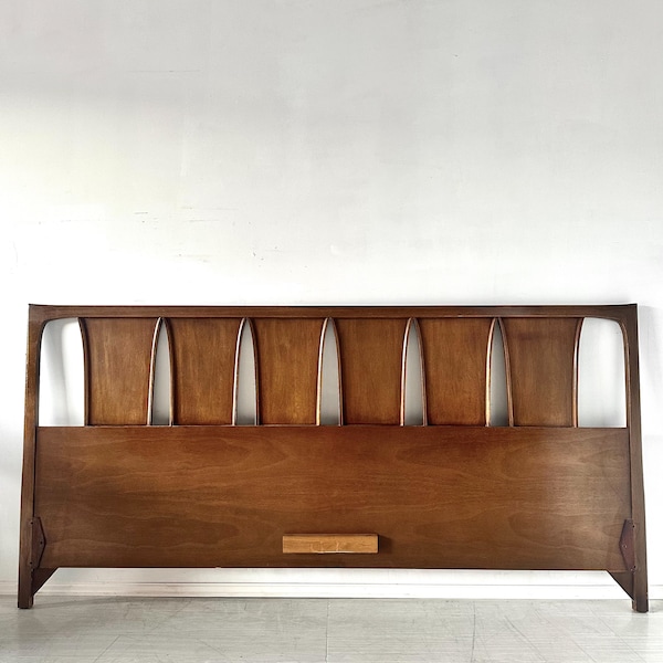 MCM Walnut King Size Headboard Mid Century Modern Wood Bed