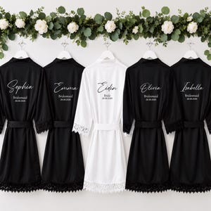 Black Bridal Party Robes, Bridesmaid proposal, Black bridesmaid gift, black satin robe, personalised matching bridesmaid robes, goth robe