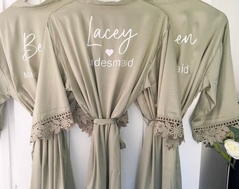 Sage green Bridesmaid robes, Personalised robes for wedding, satin robes for wedding party, mother of the bride silk robe, bridal robe,