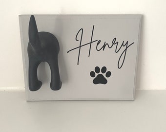 Personalised dog lead hook, dog lead holder, grey dog lead plaque, personalised home decor, dog lead holder,