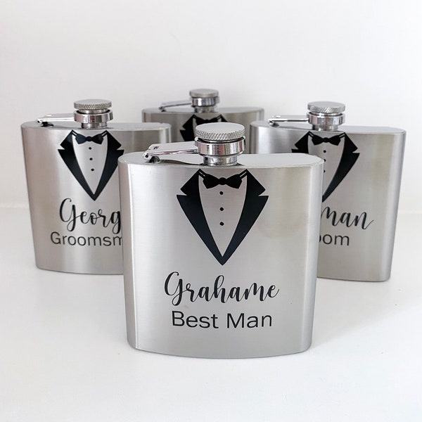 Personalised hip flask for groom, Hip flask for best man, groomsman gift, personalised gifts for groom, gift for usher, silver hip flask.