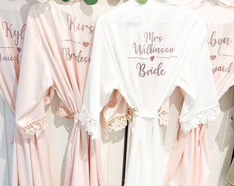 Personalised Bridesmaid robes, matching robes for wedding, satin robes for bridesmaids, mother of the bride, blush pink silk dressing gown