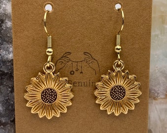 Yellow sunflower dangle earrings, sunflower charm earrings, mothers day gift