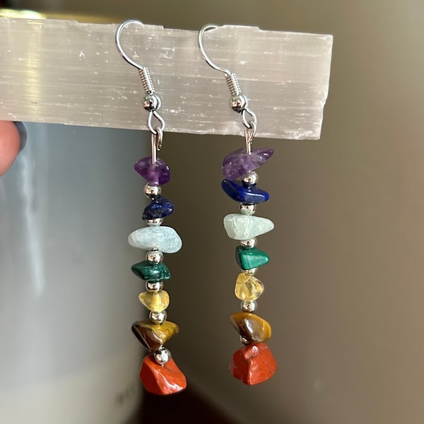 Chakra gemstone Dangle Earrings | Minimalist Drop Earrings, Healing Stones, Crystal Earrings