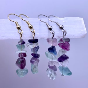 Fluorite Gemstone Dangle Earrings | Minimalist Drop Earrings, Healing Stones, Crystal Earrings