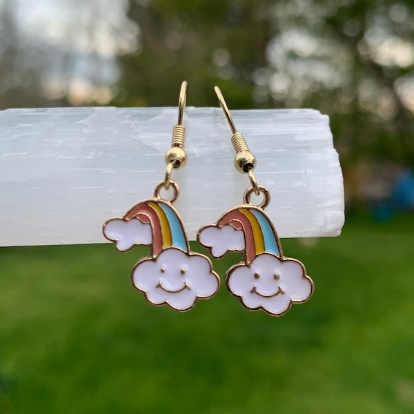 Happy little cloud dangle earrings, rainbow cloud charm earrings, mothers day gift