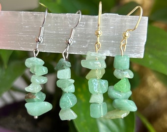 Green Aventurine Dangle Earrings | Minimalist Drop Earrings, Healing Stones, Crystal Earrings