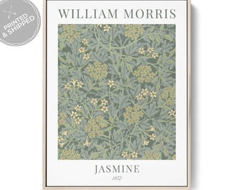 William Morris Jasmine Art Print – 1872 Arts & Crafts Floral Pattern Poster, Vintage Botanical Green Wall Art Reproduction Famous Painters