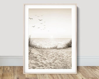Footprints on the Beach Poster Scandinavian Nature Scenery Canvas Painting Wall Art Poster and Print Modern Art Picture Home Deco