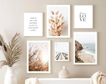 Scenery Grass Set 6 Prints Wall Art Scandinavian Landscape Quote Picture Modern Home Decor Poster and Art Print