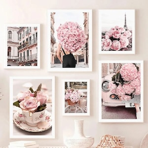 Pivoine rose, fleurs roses, macarons, esthétiques florales et scènes de rue, art mural, blush of romance, affiche, art mural, toile, peinture
