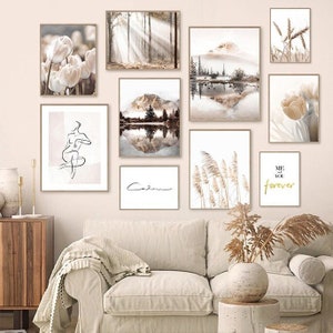 Skandinavisches Nordisches Poster Natur Landschaft Blumen Gras Leinwand Gemälde | Sonnenschein Nebel Landschaft Bild Wohnkultur Wandkunst für Wohnzimmer