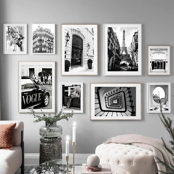 Paris Mode Turm Vintage Mädchen schwarz weiß Wand Kunst nordisch Gemälde auf Leinwand nordisch Poster und Drucke Wand Fotos für Wohnzimmer