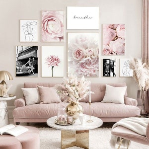 Dessin au trait fleur rose noir blanc affiche nordique décoration d'intérieur art mural toile peinture Europe vintage abstrait figure impression salon décor
