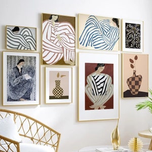 Pijama de rayas con líneas abstractas para mujer, elegantes impresiones en lienzo para decoración del hogar - Pintura en lienzo - Jarrón geométrico de estilo nórdico - Pósteres elegantes