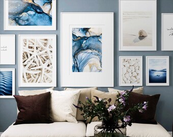 Beach Seashell Dolphin Abstract Blue Wall Art Print Canvas Painting Nordic Poster Decor Picture For Living Room