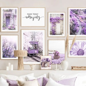 Lila Blumen Haus Vintage Tram Kamera Lavendel Poster Bild - Nordisches Poster, moderne Wandkunst, Leinwandmalerei für Wohnkultur