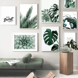 Botanical Green Plant Leaves Wall Art | Modern Canvas Painting for Home Decor | Fresh Fashion Poster Print