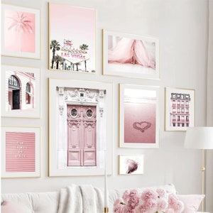 Art mural villes du monde rose rêveur, tons blush, affiches de voyage - peinture sur toile d'art mural voyage vintage style nordique