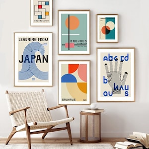 Decorazione moderna per soggiorno, stile Bauhaus astratto, linee geometriche moderne, dipinto su tela - Arte murale nordica giapponese di alta qualità - Poster scandinavo