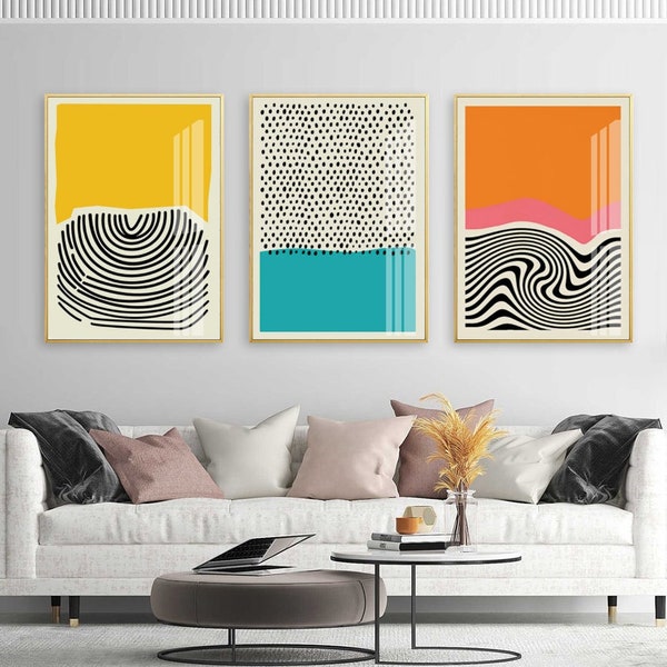 Mid Century Modern Multicolored Abstract Poster Geometric Wall Art Canvas Painting Picture Poster Print Living Room Interior Home Decor