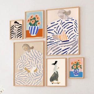 Einfache abstrakte Frau, die Buch liest, Kunstvolle Leinwand für Wohnkultur Florales botanisches nordisches Plakat, elegante Wandkunst für Wohnzimmer
