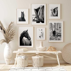 Minimalist equestrian wall decor horse photo set home design Black and White Horse Photography Set – Equestrian Wall Art Prints, Modern Farmhouse Animal Poster Collection