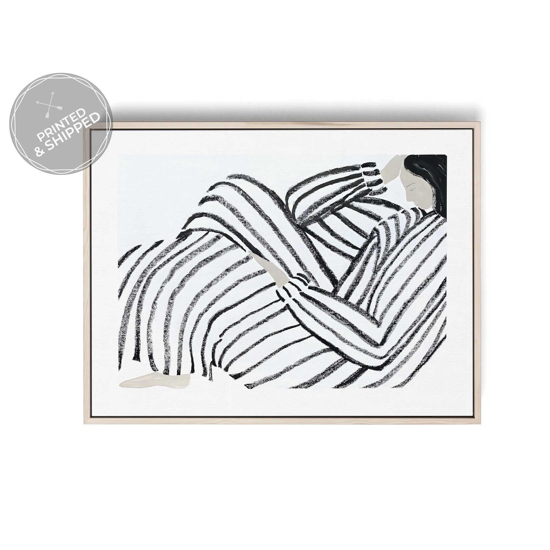 Minimalist Striped Woman Illustration Art Print Modern Line Art ...
